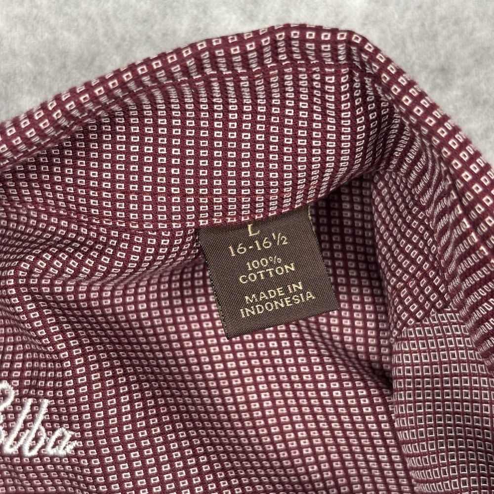 Tasso Elba Shirt Mens L Maroon & White Geometric Long Sleeve Button Up Cotton - Picture 6 of 12